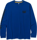 Caterpillar Trademark Banner Long Sleeve Tee Shirts for Men with Center Back Neck Wire Management Loop and Cat Workwear Logo
