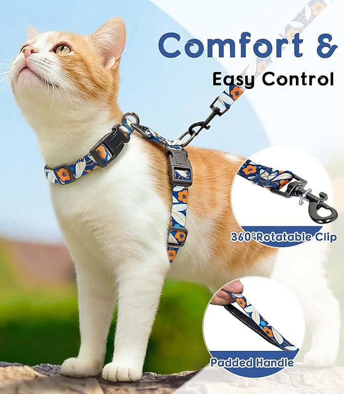 Halypet 2-Pack Cat Harness and Leash Set, Escape Proof 3-in-1 Adjustable Harness for Cats, Soft Lightweight, Easy On & Control for Walking, Travel & Outdoor Use, Small (Navy & Orange)