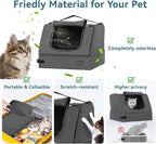 PETSFIT Portable Travel Cat Litter Box with Lid – Collapsible, Leak-Proof & Washable 2-Layer Liner, Sturdy Support Frame, for Hotel/Car/Camping, Cat Travel Essentials for Kitty/Medium Cats Grey