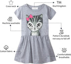 Mud Kingdom Little Girls Dresses Cotton Summer Holiday Cute Cat Dress Short Sleeve