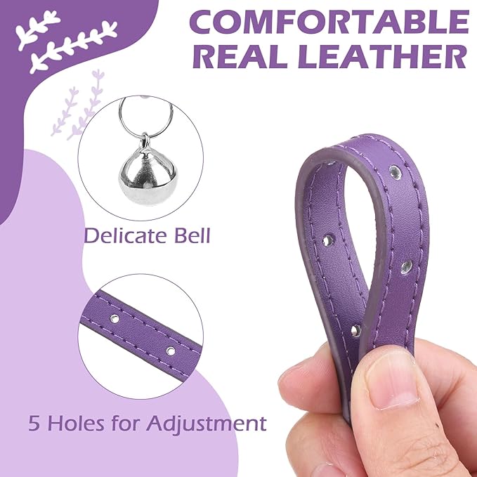 EXPAWLORER Cat Collar Leather with Bell and Safety Elastic Belt,Personalized Rhinestones Bling Adjustable Collars for Cats Kitty and Small Dogs,Pearl cat Collar Purple (Pearl)