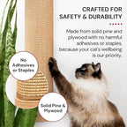 7 Ruby Road Large Cat Scratcher Wall Mounted - Refillable Sisal Scratch Pad - Cute Scratching Post for Indoor Cats and Kitten - Tall Vertical Mount - Modern Wooden Cat Wall Furniture and Scratchers