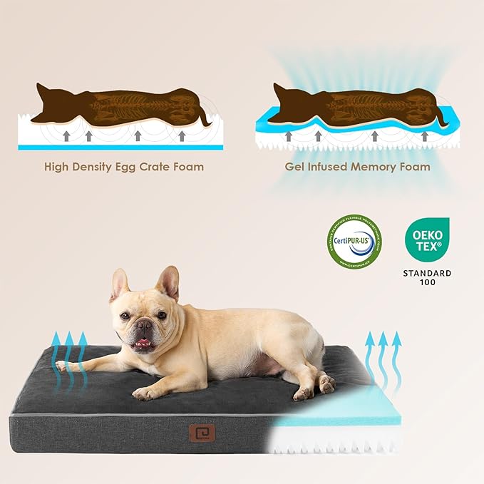 EHEYCIGA Waterproof Dog Bed Orthopedic 30"x20", Memory Foam Pet Bed for Medium Dogs, Washable Pet Mat with Removable Cover, Dark Grey