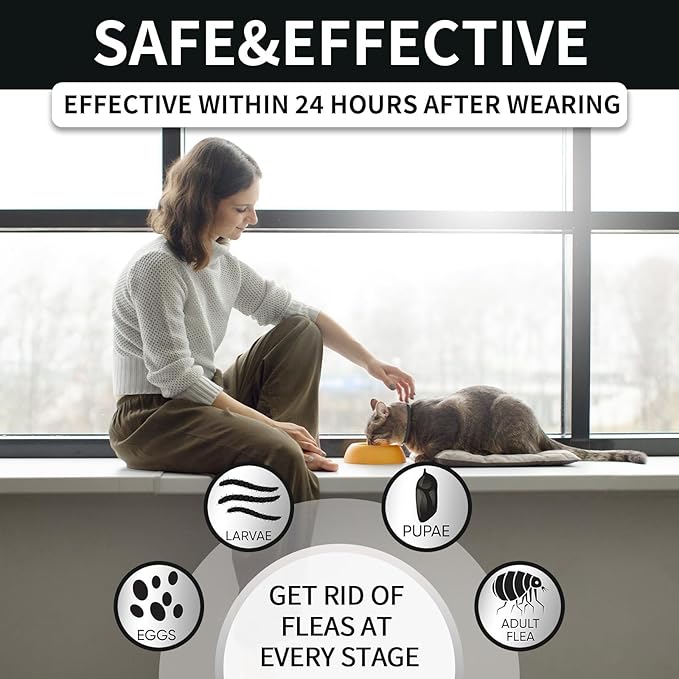 VICSOM 4 Pack Flea and Tick Collar for Cats, 32 Months Treatment Prevention, Waterproof Adjustable Kitten Collar, Black Grey