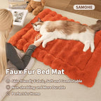 Self-Warming Cat Bed, Plush Faux Fur Pet Bed Mat with Anti-Slip Bottom, Ultra Soft Heated Pad for Cats & Kittens, Cozy Fluffy Bed for Window & Sills Couches, Machine Washable, 23x15 Inch Orange