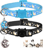 2Pcs Breakaway Cats Collars Cat Collars for Boy Cats Adjustable Kitten Collars with Bell,Black+Light Blue