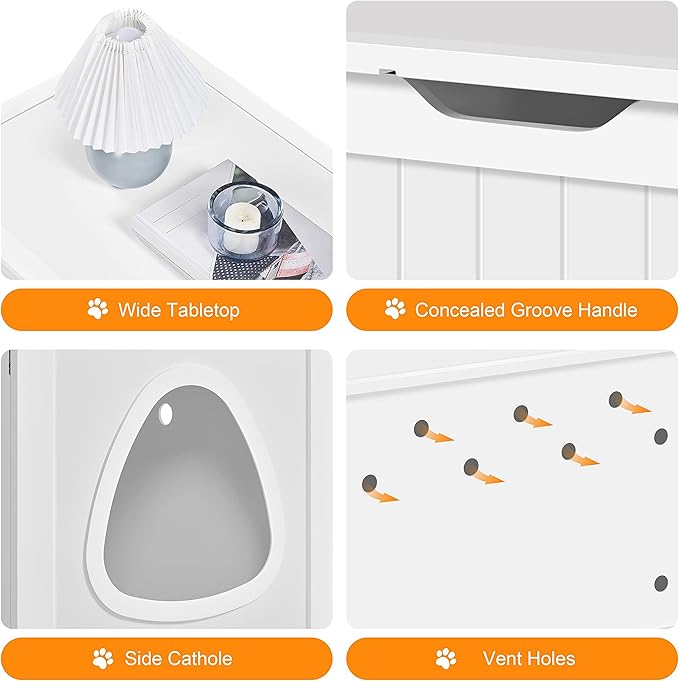 Yaheetech Cat Litter Box Enclosure, Box Cabinet Hidden, Wooden Pet Crate Kitty Washroom Storage Bench with Divider Home Litter Loo Indoor Cat House White