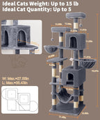 AMHANCIBLE Tall Cat Tree, 70 Inch Cat Tower for Indoor Cats, Multi-Level Cat Tree with Scratching Post, Hammock, Hanging Basket, Large Cat Condos for Adult Cats Kittens, Grey, PT18GY