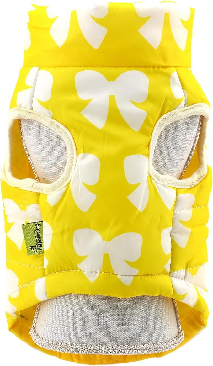 SMALLLEE_LUCKY_STORE Pet Water Resistant Winter Jacket Vest with D-Ring for Small Dog Cat Zip-up Padded Puppy Coat Chihuahua Yorkie Kitten Warm Clothes, Yellow, M