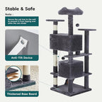 DUMOS 54-inch Indoor Cat Tree Tower –Multi-Level Pet House for Large Cats with 2 Condos, Scratching Posts, Round Platform, Small Ladder, and Toys – Perfect for Cats of All Ages, Dark Grey