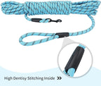 Long Dog Leash for Training 30Ft-Reflective Nylon Rope with Swivel Hook-Recall Agility Lead for Large Small Medium Dogs Outside Walking Hiking-Sky Blue Diam 1/2"