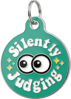 Bad Tags Personalized Dog and Cat ID Tags in 25+ Designs and 2 Sizes - 5 Lines of Custom Engraved Text - Funny Cute Personalized Pet Tags (Silently Judging - Green, Large (1.25 inch))