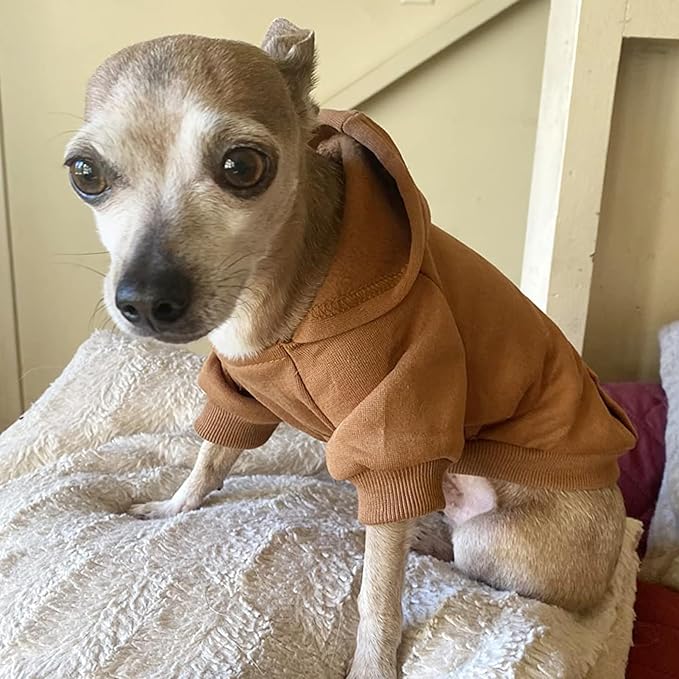 Jecikelon Winter Dog Hoodie Sweatshirts with Pockets Warm Dog Clothes for Small Dogs Chihuahua Coat Clothing Puppy Cat Custume (Coffee, Medium)