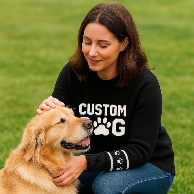 Custom Dog Knit Sweater for Women Personalized Pet Paw Print Pullover Dog Mom Gift Christmas for Pet Lovers