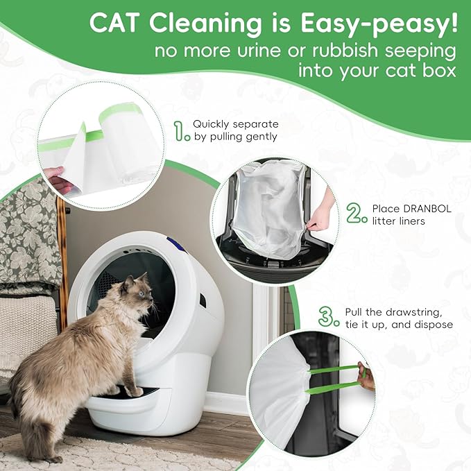 Litter Box Liners 60 Count Jumbo Cat Litter Bags, Easy Clean Up Thick Large Kitty Litter Liners for Litter Box, Drawstring Cat Litter Box Liner Bags for Litter Box Robot 4 and 3