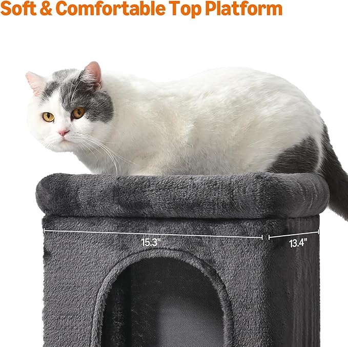 Amazon Basics 30-Inch Cat Tree Tower, Activity Center with 2 Plush Condos, Sisal Scratching Post and Hanging Pompom, Gray