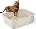 Stainless Steel Cat Litter Box - Metal High Sided Cat Pan, Large Khaki Gray Stainless Steel Box, Indoor Litter Tray, Non Stick, No Smell, Easy to Clean, Pet Toilet Supplies for Kitten, Kitty, Rabbit