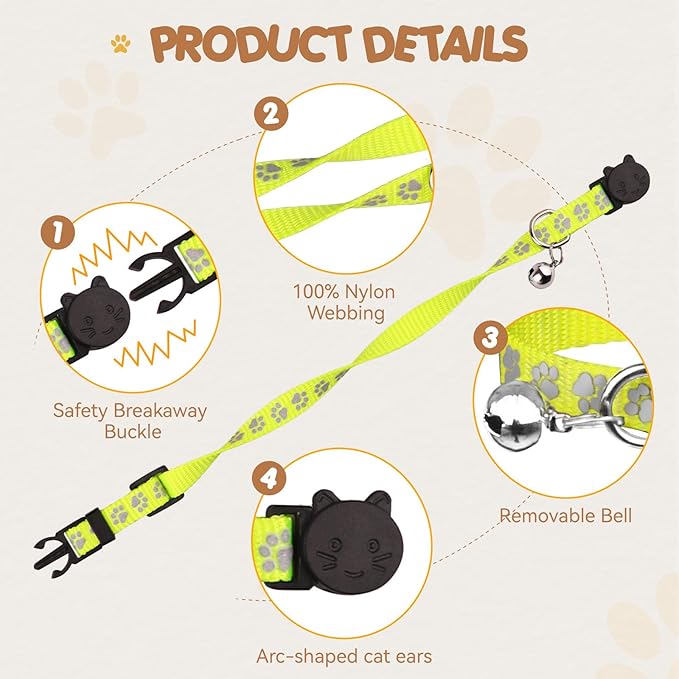 16 PCS Breakaway Cat Collars with Bells Reflective Cat Collar Safety Nylon Kitten Collars Cat Collars for Girl Boy Cats(6"-9")