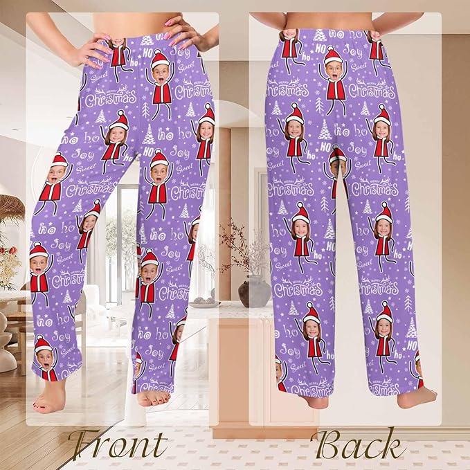 Custom Couple Pajama Pants Sock with Funny Face, Personalized PJ Anniversary Birthday Women Men Pants