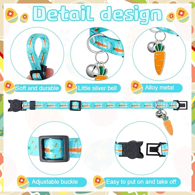 8 Pcs St. Patrick's Day Adjustable Cat Collar Easter Cat Collar with Bell Plastic Buckle Valentines Holiday Puppy Gift for Pet Kitten Puppy(Bunny)