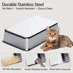 XL Stainless Steel Cat Litter Box with ABS Enclosed Lid, 180° Flip-Top Design, High Sided Leak-Proof Pan, Charcoal Odor Control Filter, Easy Clean for Large & Multi-Cat Homes