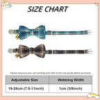 2 Pack Soft Cotton Cat Collars with Bowtie and Bell Breakaway Plaid Cat Kitten Collar(Ocean Blue and Mocha Tweed)
