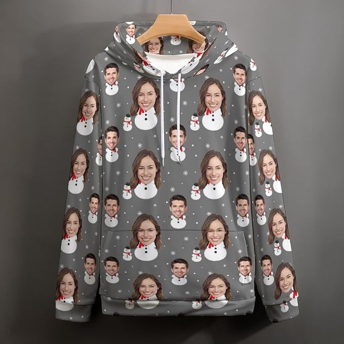 Artsadd Custom Face Unisex athletic Pockets Sweatshirt Loose Hoodie Custom Christmas Long Sleeve Sweatshirt Hooded Pullover