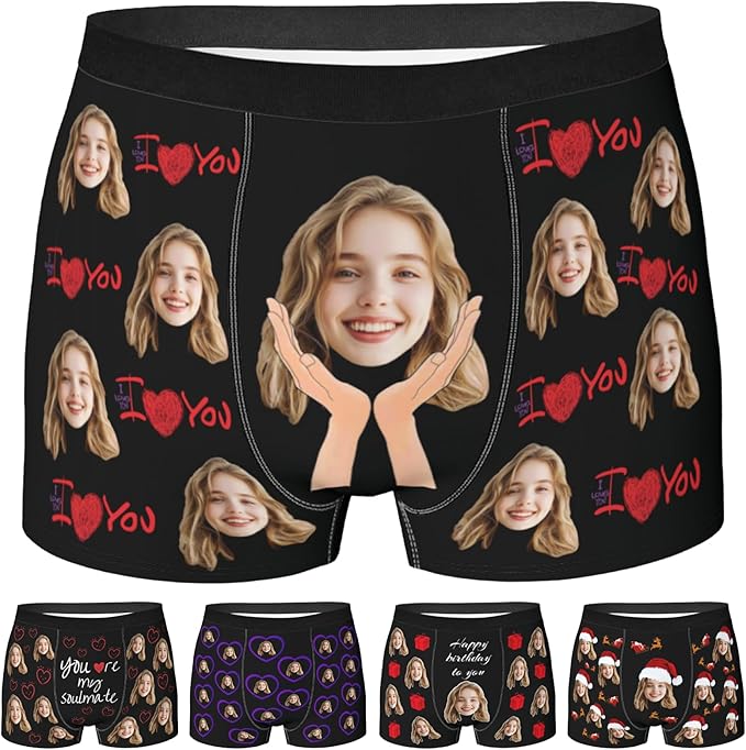 Personalized Underwear for Men with Face Custom Face Boxers Customized Boxer Briefs Funny Gifts for Him Husband Boyfriend