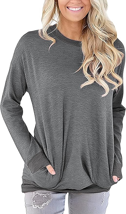 Akihoo Womens Casual Long Sleeve Tunic Tops Crew Neck Shirt Blouses