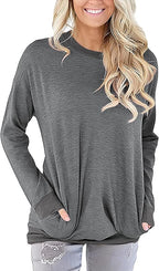 Akihoo Womens Casual Long Sleeve Tunic Tops Crew Neck Shirt Blouses