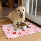 Puppy Paw Print Pet Feeding Mat 24x16 Inch Cute Pet Feeding Area Mat Pet Food Mat Pet Mats for Food and Water Dog Mat for Food and Water Indoor Feeding Corner Kitchen Floor Decor