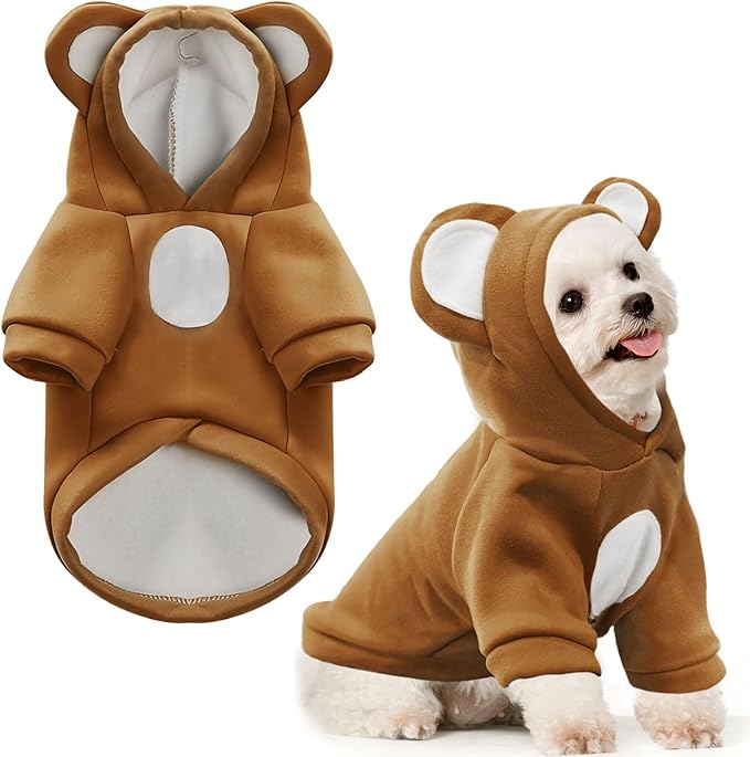 Small Dog Hoodie Soft Warm Fleece Fall Winter Dog Clothes Cute Puppy Sweaters Cat Coat Funny Blank Pullover Doggy Hooded Sweatshirts for Small Dogs Chihuahua Costumes Kitten Outfits(Brown,S)