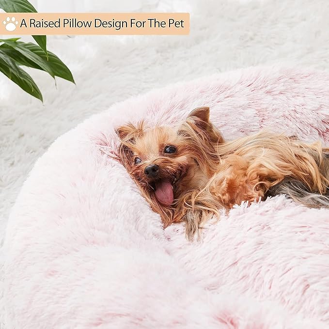 WNPETHOME Calming Dog Bed for Large Dogs, Anti-Anxiety Donut Pet Bed, Fluffy Faux Fur Plush Pet Beds，Warming Cozy Soft Round Lagre Dog Bed for Large Jumbo Dogs, Cat Cuddler Cushion Bed