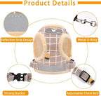 Khaki-Pattern, XS Cat & Dog Vest Harness - All-Weather Reflective Mesh Step-in Adjustable Harness for Walking