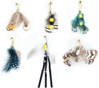 Cat Insect Feather Toys Replacement Cat Toy Wand Refills, 6 Pieces Natural Insect Cat Toy Feathers Refill, Interactive Cat Teaser Wand Attachments, with Bell