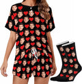 Custom Short Pajamas Set with Face Photo Women‘s Sleepwear Tee Personalized PJ Short Loungewear Set fot Her