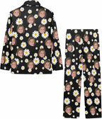 Artsadd Girls Pajamas Set Custom Face Pet Photo Long Sleeve Sleepwear Personalized Printed V-Neck Button-up Pants Nightwear