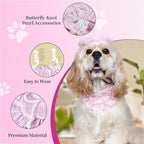HOWWFALY 2PCS Cat Beret Hat with Pearl Bowtie, Adjustable Bandana Scarf Set Pet Princess Costume for Halloween Christmas, Cat Dog Birthday Party Apparel (Pink Pearl)