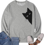 FRYAID Cat Sweatshirt Women Funny Black Cat Graphic Sweater Casual Cat Crewneck Holiday Long Sleeve Hoodie Pullover Top