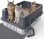 FURTIME XXXL Extra Large Stainless Steel Litter Box with Lid, Large Cat Litter Box for Big Cat, Large Metal Cat Box with High Sided, Non-Stick, Easy Cleaning, Includes Scoop and Mat