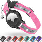Reflective AirTag Cat Collar, Integrated Cat Tracker Collar with Air Tag Holder and Bell, Safety Elastic Band Cat GPS Collars for Girl Boy Cats, Kittens and Puppies (Hotpink,S)