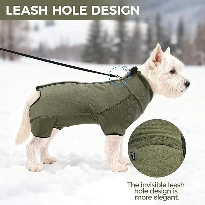 Mihachi Dog Snow Jacket Dog Coat Soft Fleece Pullover Pajamas, Pet Windproof Warm Cold Weather Jacket with Zipper, Reflective Jumpsuit Apparel Outfit Clothes for Large Dog, Army Green XL