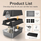 Stainless Steel Litter Box with Lid, XL Extra Large Litter Box, Enclosed Top Entry Metal Litterbox for Big Cat, Easy Cleaning, Anti-Leakage & High Sided with Mat, Aisle & Scoop Black