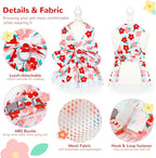 Dog Harness Dress Leash Set for Small Dog Summer Clothes Girl Female Puppy Cats Outfits Cute Floral Bowknot Princess Birthday Dress for Extra Small Pet Doggie Kitten Outfits Apparel(Red,M)
