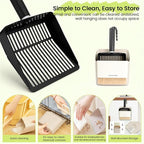 Metal Cat Litter Scooper with Holder, Stainless Steel Metal Litter Scoop Includes Portable Small Broom and Dustpan Set, Speed Sifter Cat Litter Scoop Captures All Clumps, Non-Slip Handle, Easy Clean