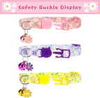 Breakaway Cat Collars with Bell & Cute Pendants, 3 Pack Safety Buckle Kitten Collars, Adjustable Pet Collar Ideal for Girl Boy Cats Puppy (Daisy Pattern)
