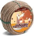 Sisal Rope for Cat Scratcher 1/4" 200 Ft Cat Tree Twine for Repairing Cat Scratching Post Replacement DIY Hemp Rope for Carpet Mat, Pet, and Crafts Gardening Home Decorating