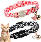 ARING PET 2 Pack Valentine's Day Cat Collar, Breakaway Kitten Small Black White Pink Heart Collars with Bells for Girl Boy Cats