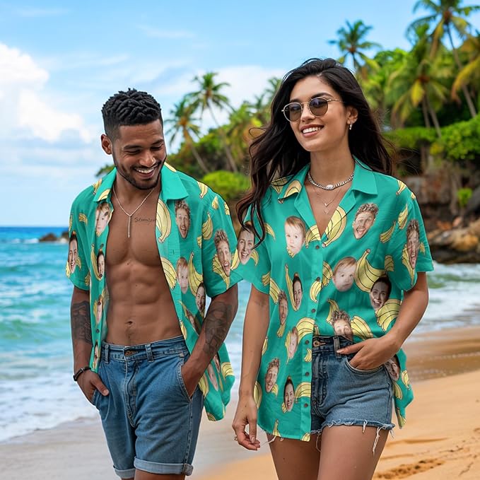 Custom Hawaiian Shirt with Face for Men, Unisex Tropical Beach Shirts Personalized Casual Funny Hawaii Button Down Shirts