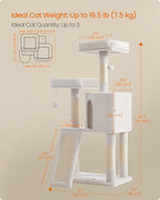 Feandrea Cat Tree, 45.3-Inch Cat Tower, Plush Condo with Scratching Post, Ramp, Perch, Spacious Cave, for Small Space, Cream White UPCT141W02